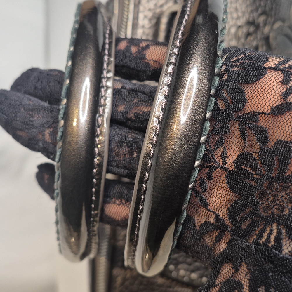 BRIGHTON PEWTER JOELLE  PEBBLED LEATHER  BEADED EMBOSSED DOCTORS BAG MRP$440NWOT - Picture 9 of 16